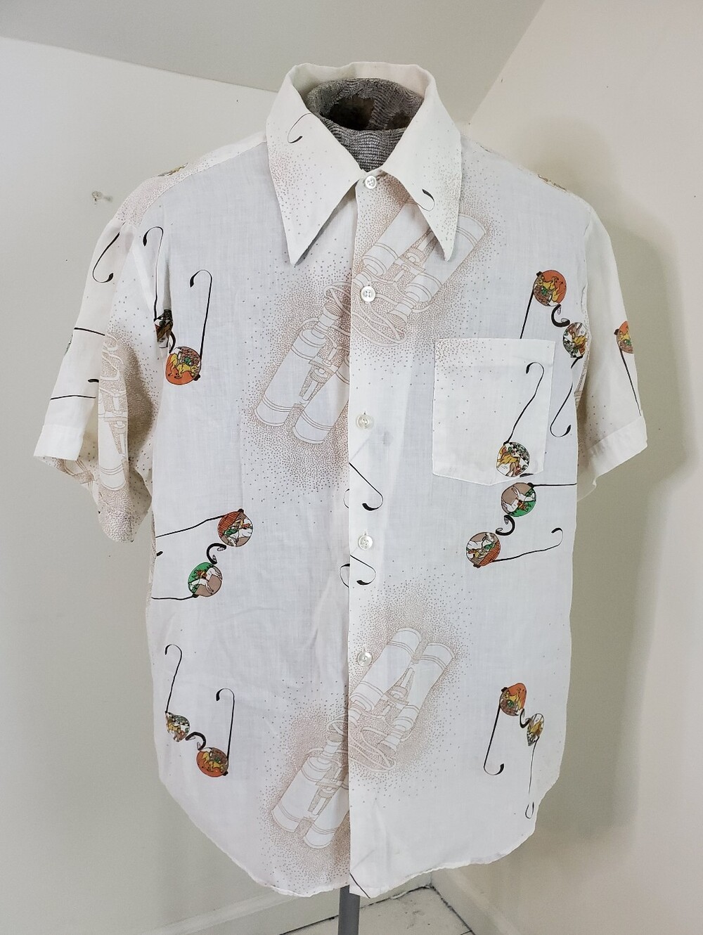 70s Vintage Jockey Pattern Short Sleeve Button Front Shirt